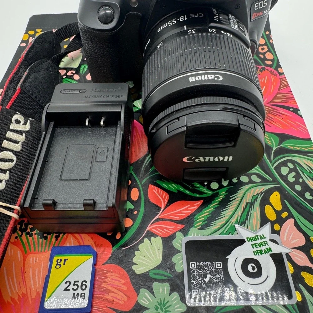 Canon EOS Rebel T6 DSLR Camera EF-S 18-55mm IS II Lens Strap Charger SD Card
